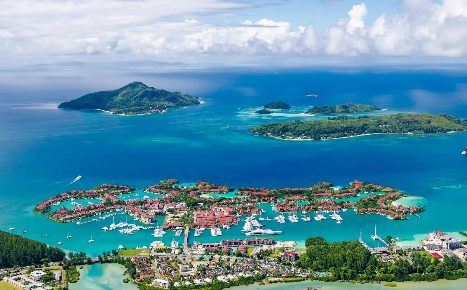 Aerial view of Eden Island and the surrounding ocean